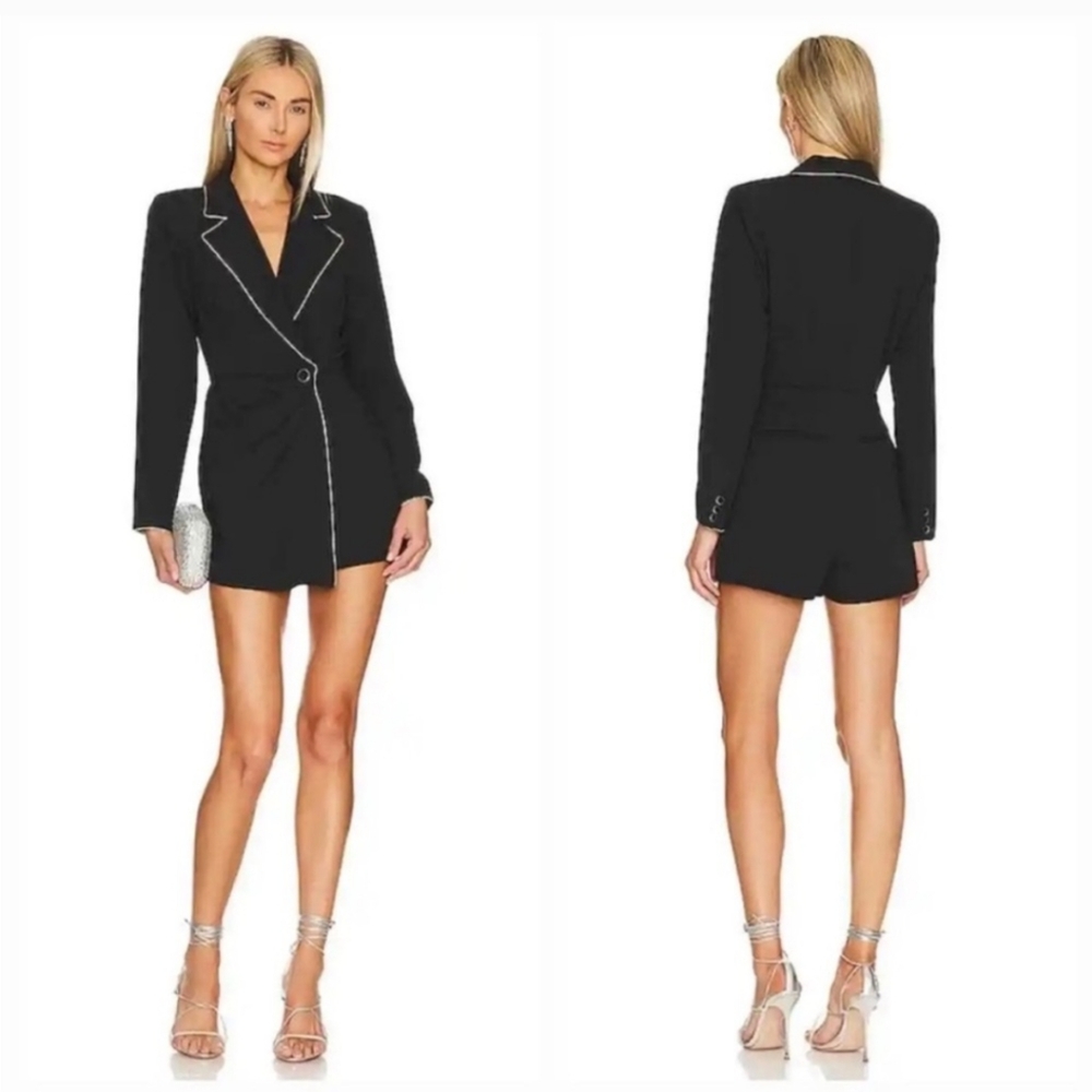 SAYLOR Roony Black Rhinestone Trim Blazer Dress Size Small